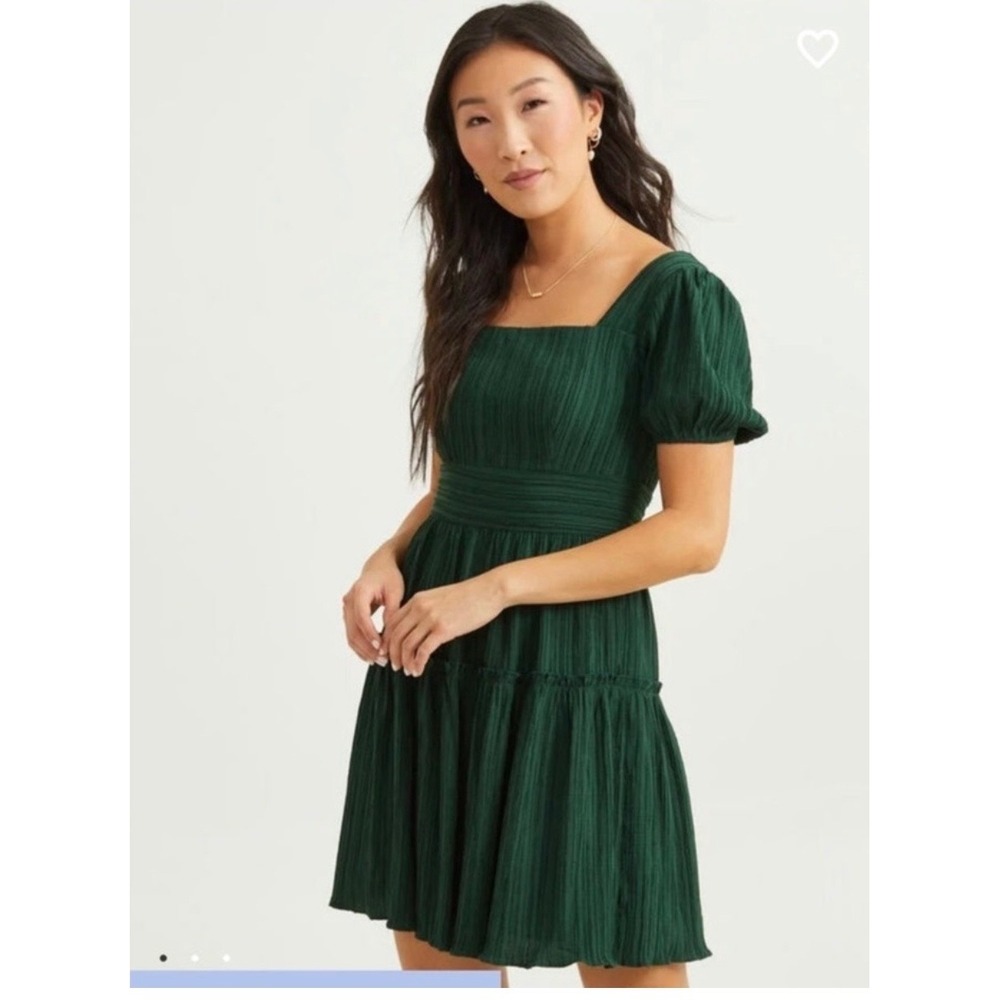 Altar'd State Abigail Dress NWT Green Textured Mini Square Neck Puff Sleeve XS